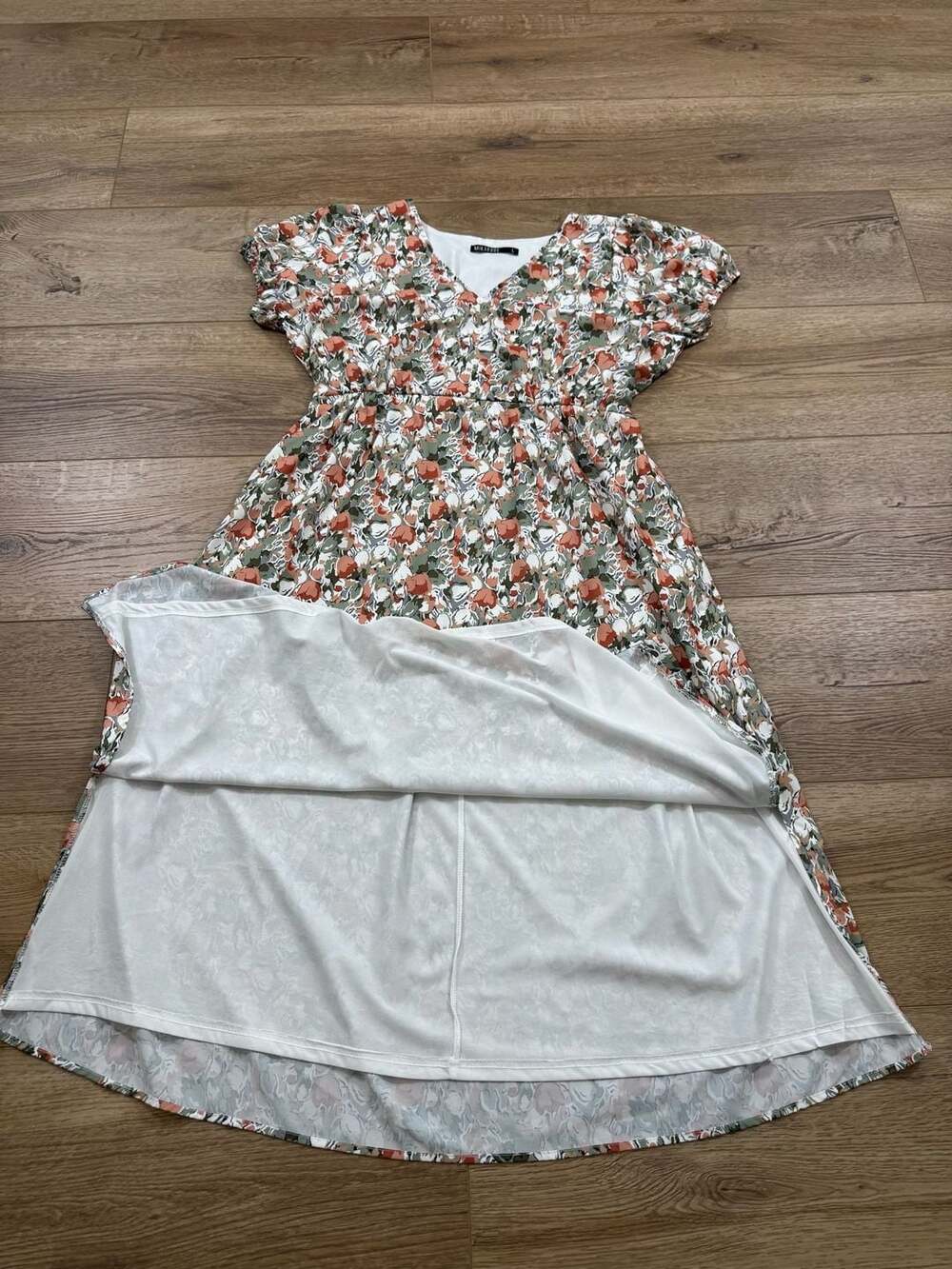 Mikarose Floral V-Neck Midi Dress Women’s Large Modest Short Sleeve Lined - Picture 9 of 15